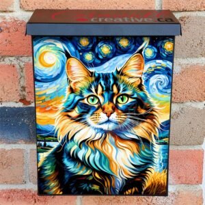 Starry Night Fluffy Cat Colonial Mailbox Cover