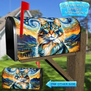 Starry Night Fluffy Cat Rural Farm Mailbox Cover