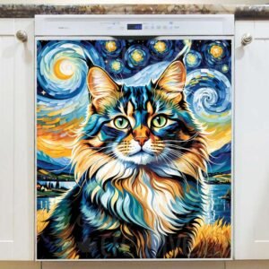 Starry Night Fluffy Cat Magnetic Dishwasher Door Cover