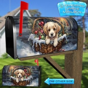 Puppy in the Christmas Basket Rural Farm Mailbox Cover
