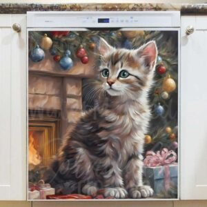 Kitten Front of the Fireplace Magnetic Dishwasher Door Cover