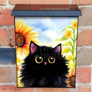 Black Cat in the Sunflower Garden Colonial Mailbox Cover