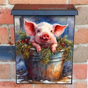 Christmas Piglet in the Bucket Colonial Mailbox Cover