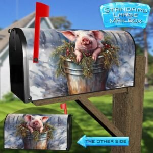 Christmas Piglet in the Bucket Rural Farm Mailbox Cover