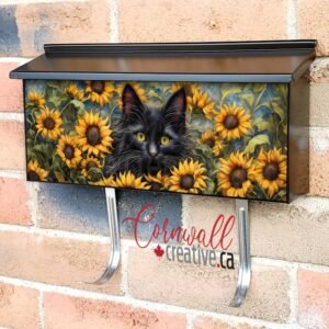 Black Cat in the Sunflowers Wall-mounted Townhouse Mailbox Cover