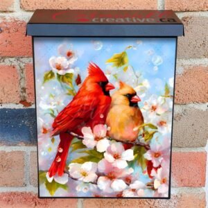 Cardinal Couple on a Blooming Cherry Tree Colonial Mailbox Cover