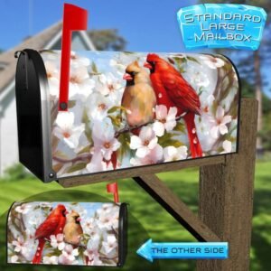 Cardinal Couple on a Blooming Cherry Tree Rural Farm Mailbox Cover