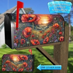 Countryside Poppy Field Rural Farm Mailbox Cover
