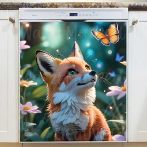 Cute Fox and Butterfly Magnetic Dishwasher Door Cover