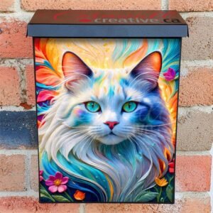 Beautiful White Cat and Flowers 2 Colonial Mailbox Cover