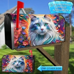Beautiful White Cat and Flowers 2 Rural Farm Mailbox Cover