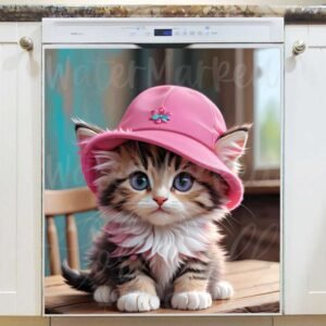 Baby Kitten in Pink Hat Magnetic Dishwasher Door Cover