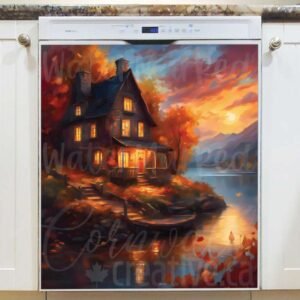 Cozy Autumn House at the Lake Magnetic Dishwasher Door Cover