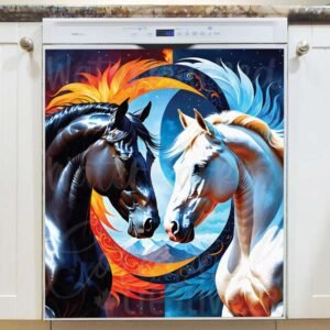 Fire and Ice Horses Magnetic Dishwasher Door Cover