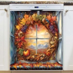 Gorgeous Autumn Wreath Magnetic Dishwasher Door Cover