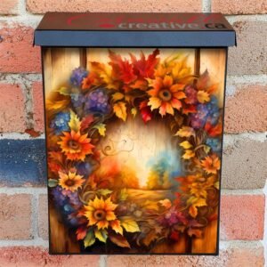 Autumn Wreath and Landscape Colonial Mailbox Cover