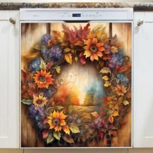 Autumn Wreath and Landscape Magnetic Dishwasher Door Cover