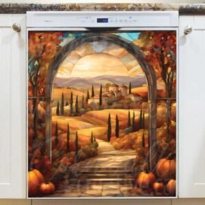 Stained Glass Tuscan Autumn Magnetic Dishwasher Door Cover
