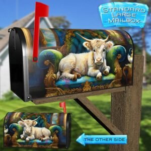 Highland Calf on a Victorian Sofa Rural Farm Mailbox Cover
