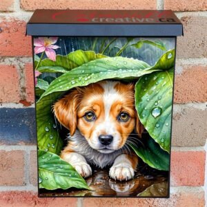 Cute Puppy in the Rain Colonial Mailbox Cover