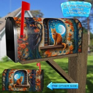 Cat at Night in the Window Rural Farm Mailbox Cover
