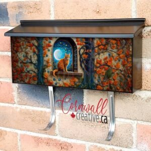 Cat at Night in the Window Wall-mounted Townhouse Mailbox Cover