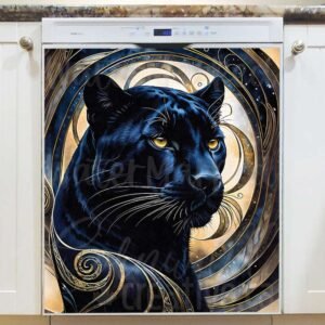 Abstract Black Panther Portrait Magnetic Dishwasher Door Cover