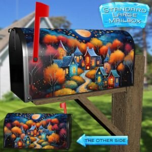 Cozy Village at Night Rural Farm Mailbox Cover