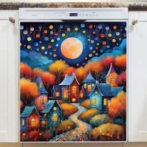 Cozy Village at Night Magnetic Dishwasher Door Cover