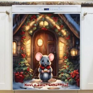 Christmas Mouse with a Cupcake Magnetic Dishwasher Door Cover