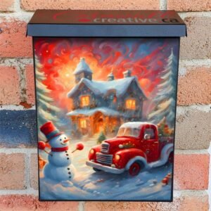 Happy Snowman with a Christmas Truck Colonial Mailbox Cover