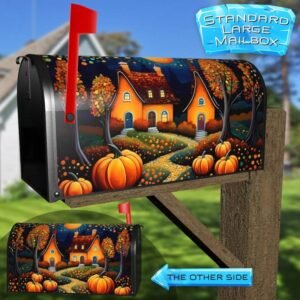 Autumn Cottages and Pumpkins Rural Farm Mailbox Cover