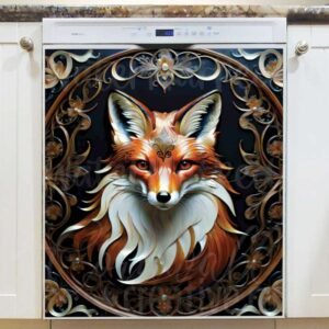 Tooled Leather Fox Portrait 2 Magnetic Dishwasher Door Cover
