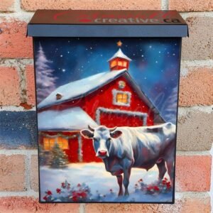 Christmas Farmhouse Cow and Barn Colonial Mailbox Cover