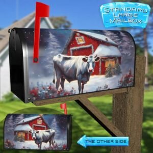 Christmas Farmhouse Cow and Barn Rural Farm Mailbox Cover