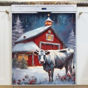 Christmas Farmhouse Cow and Barn Magnetic Dishwasher Door Cover