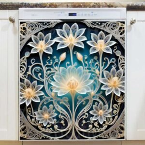 Delicate White Flower Design Magnetic Dishwasher Door Cover