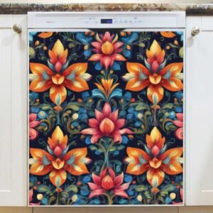 Folklore Flower Pattern Magnetic Dishwasher Door Cover