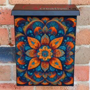 Orange and Blue Mandala Colonial Mailbox Cover