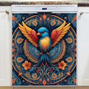 Folk Bird Mandala Magnetic Dishwasher Door Cover