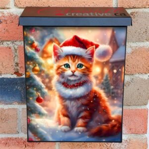 Christmas Kitten in Santa Hat Colonial Mailbox Cover