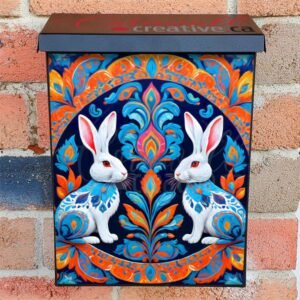 Folklore Rabbits and Flowers Colonial Mailbox Cover