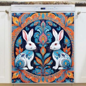 Folklore Rabbits and Flowers Magnetic Dishwasher Door Cover