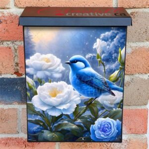 Blue Bird in the Garden Colonial Mailbox Cover