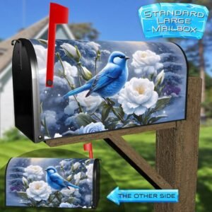Blue Bird in the Garden Rural Farm Mailbox Cover