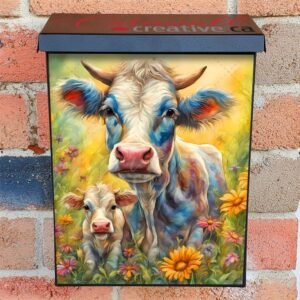 Beautiful Mom and Baby Cow Colonial Mailbox Cover