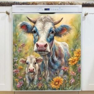 Beautiful Mom and Baby Cow Magnetic Dishwasher Door Cover