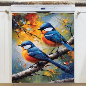 Pretty Bird Couple on the Tree Magnetic Dishwasher Door Cover