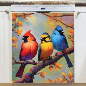Colorful Bird Trio Magnetic Dishwasher Door Cover