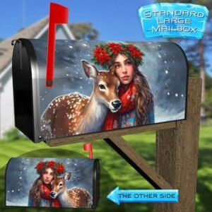 Beautiful Girl with Her Deer Rural Farm Mailbox Cover